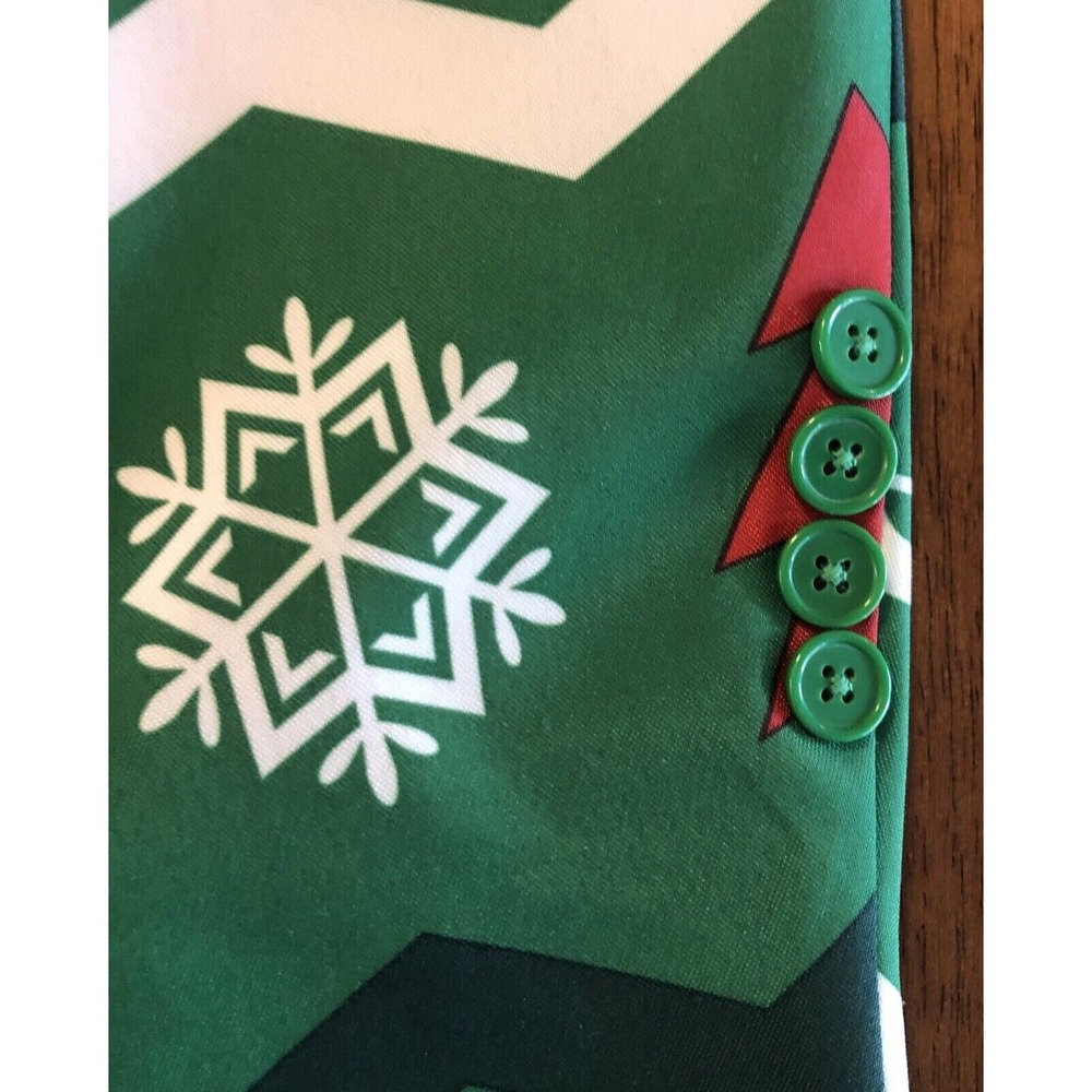Ugly Christmas Blazer Suit Jacket Trees Snowflakes Green Red White Mens Small - Picture 7 of 15